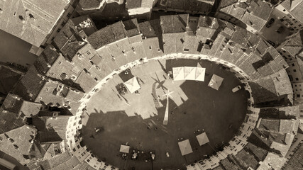 Aerial view of Piazza Anfiteatro in Lucca, Tuscany - Italy