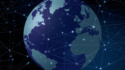 Naklejka premium Breaking news globe lines connect worldwide for current events and breaking news in global network of interconnected lines on rotating world
