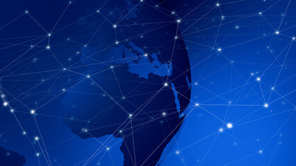 Planet lines rotating globe connected worldwide for breaking news and current events, abstract connections in rotating world of news backdrop and interconnected lines