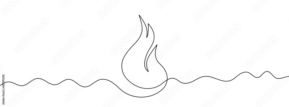 Poster continuous line drawing of fire. flame continuous line icon.