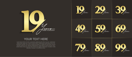 Set of Anniversary Logotype gold color with calligraphy can be use for special day celebration - obrazy, fototapety, plakaty
