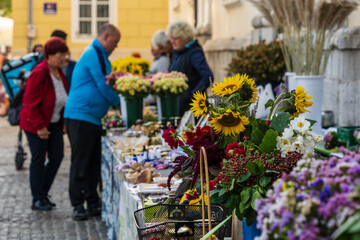 flower shop in central market, Ljubljana Central Market, Slovenia, Central Europe,