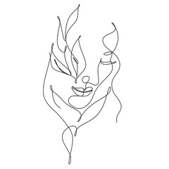 One line drawing face abstract woman. Vector.