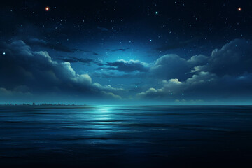 Fototapeta na wymiar The sky and the sea at night Among the stars that shine brightly to be seen at night.