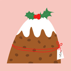 Panettone illustration. Christmas cupcake with chocolate.