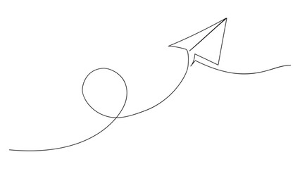 Continuous one line drawing of paper plane. art style isolated on white background.