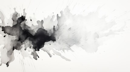 Abstract ink blot on textured paper, watercolor, black and white color, background