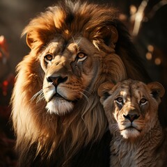 Naklejka premium Majestic African lion couple loving pride