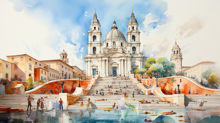 Fototapeta premium Spanish Steps view, Rome, Italy