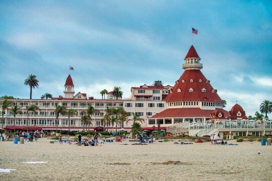 San Diego - July 30, 2017: Coronado Hotel at sunset along the beach