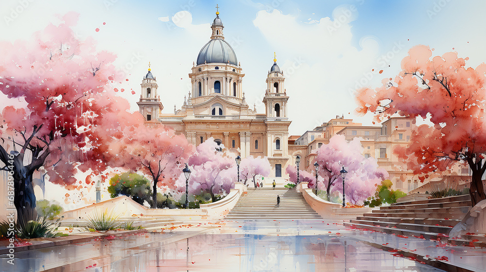 Wall mural touristic card of rome views, italy