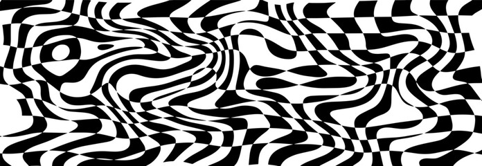 Black and white distorted geometric square background in vintage psychedelic y2k style.