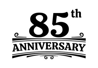 85 years anniversary logo, icon or badge. 85th birthday, jubilee celebration, wedding, invitation card design element. Vector illustration.