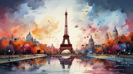 Obraz premium touristic card of Paris views, France