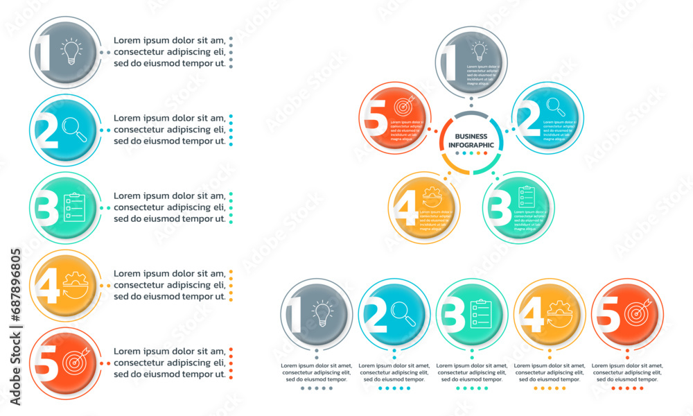 Poster 5 step chart, process diagram set. business presentation layout template with five options, numbers 