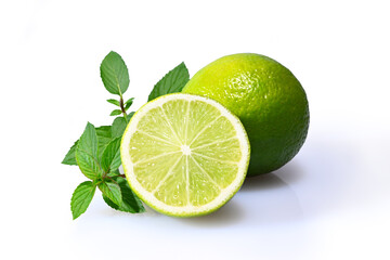 Lime with mint leaves close up