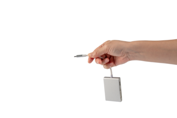 Hand and multi card reader isolated on transparent background