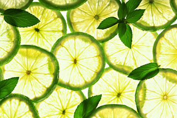 Lime slices with mint leaves