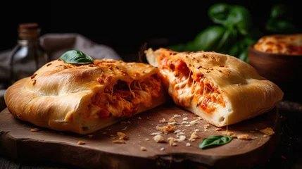 Foto op Aluminium grilled calzone pizza with basilio © Aliaksei Fiadoryn