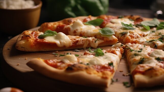 Delicious Margarita pizza, close up, photo, 8k, uhd, rustic--q 2 --ar 16:9 --v 5 Job ID: 95727680-dff8-4ede-99a9-f51387a6f746