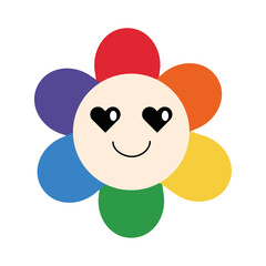 Rainbow flower with a cute face. The symbol of pride for the gay and LGBT community is drawn in a cartoon style. A symbol of the proud LGBT community.