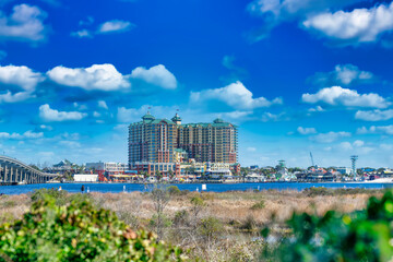 Destin skyline with bridge and buildings, Florida