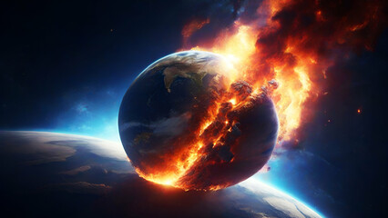 planet in space drag towards the earth ,burning planet impact 