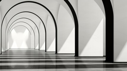 Architectural arches in a historic building, black and white color, abstract, background