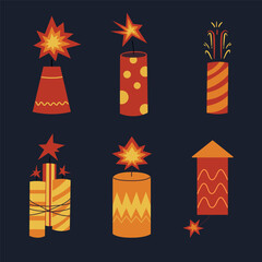 A set of various fireworks rockets. Celebration