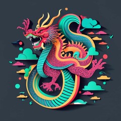 Silhouette of Chinese dragon crawling 3d design