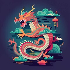 Obraz na płótnie Canvas Silhouette of Chinese dragon crawling 3d design
