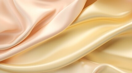 Obraz premium Light pale gold peach yellow white silk satin. Gold background. Silky shiny smooth soft fabric. Generative AI.