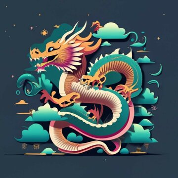 chinese dragon on the blue background