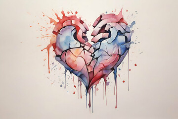 watercolor abstract broken Heart symbol