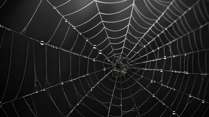 Close-up of a spider's web, black and white color, abstract, background