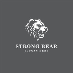 bear logo design, with an angry expression, and in black and white monochrome style - obrazy, fototapety, plakaty