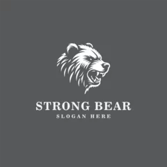 Fotobehang bear logo design, with an angry expression, and in black and white monochrome style © stock
