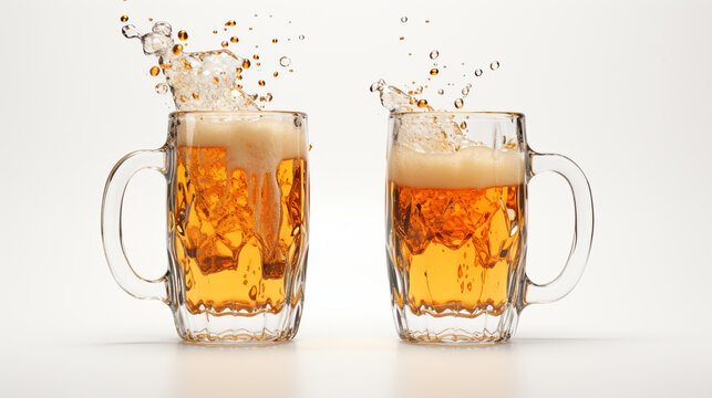Beer in a mug foam and splashes, glasses with beer