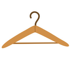 Wooden clothes hanger. Apparel accessory for hanging top and bottom garments. Wardrobe, closet item for storage. Flat vector illustration isolated on white background