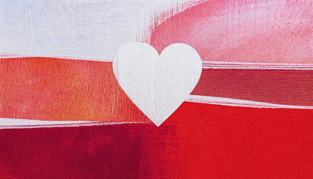 White heart on pink and red textured background modern art painted abstract background for Valentines Day.