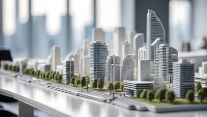 model of the city on the business table - obrazy, fototapety, plakaty