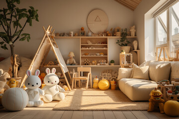 interior of a children's room with toys