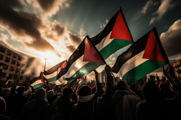 protest people with palestine flag - obrazy, fototapety, plakaty