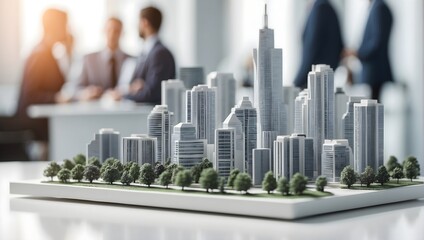 model of the city on the business table - obrazy, fototapety, plakaty