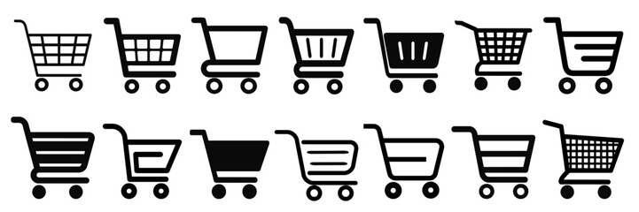 Shopping cart icon. Web cart in line.  Online business symbol in black design. © Ira