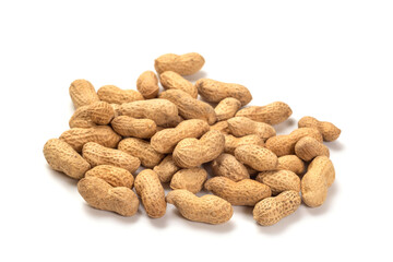 Fresh peanuts in shell on a white background. Food background of peanuts