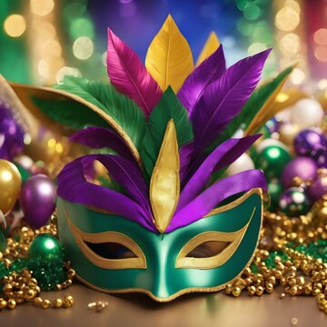 Mardi gras decorations in New Orleans with masks