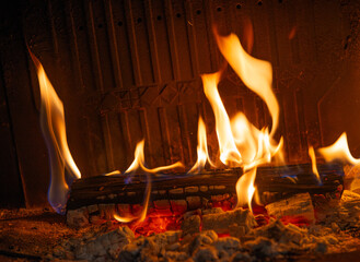 Fireplace lit