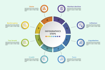 Infographics with Crisis theme icons, 10 steps. Such as state, bankruptcy, tax break, credit and more.
