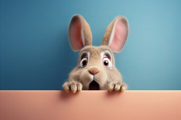 Fototapeta na wymiar funny scared bunny expressing great surprise while looking at camera on plain background close up